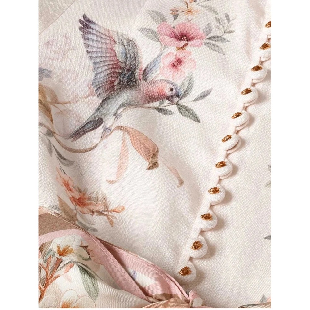 Zimmermann Rebellion Button Midi Dress Cream Aviary Linen Silk Belted Size US 4 - Picture 5 of 16